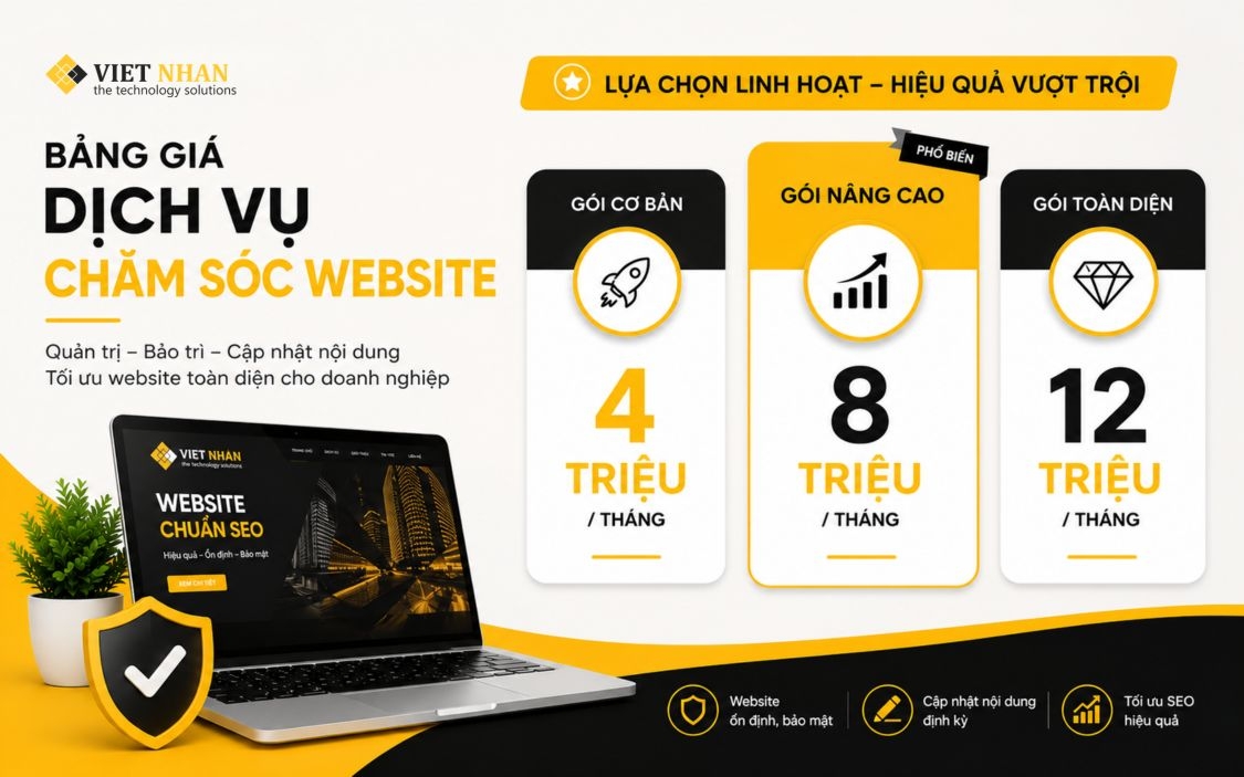 Bảng giá dịch vụ chăm sóc website trọn gói mới cập nhật